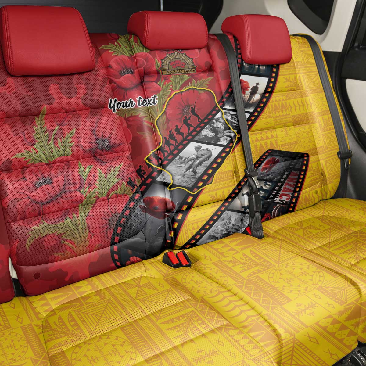 Personalised Niue ANZAC 1915-2026 Filmstrip Back Car Seat Cover Lest We Forget 25 April LT9 - Polynesian Pride