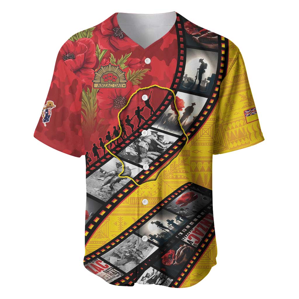 Personalised Niue ANZAC 1915-2026 Filmstrip Baseball Jersey Lest We Forget 25 April LT9 Gold - Polynesian Pride