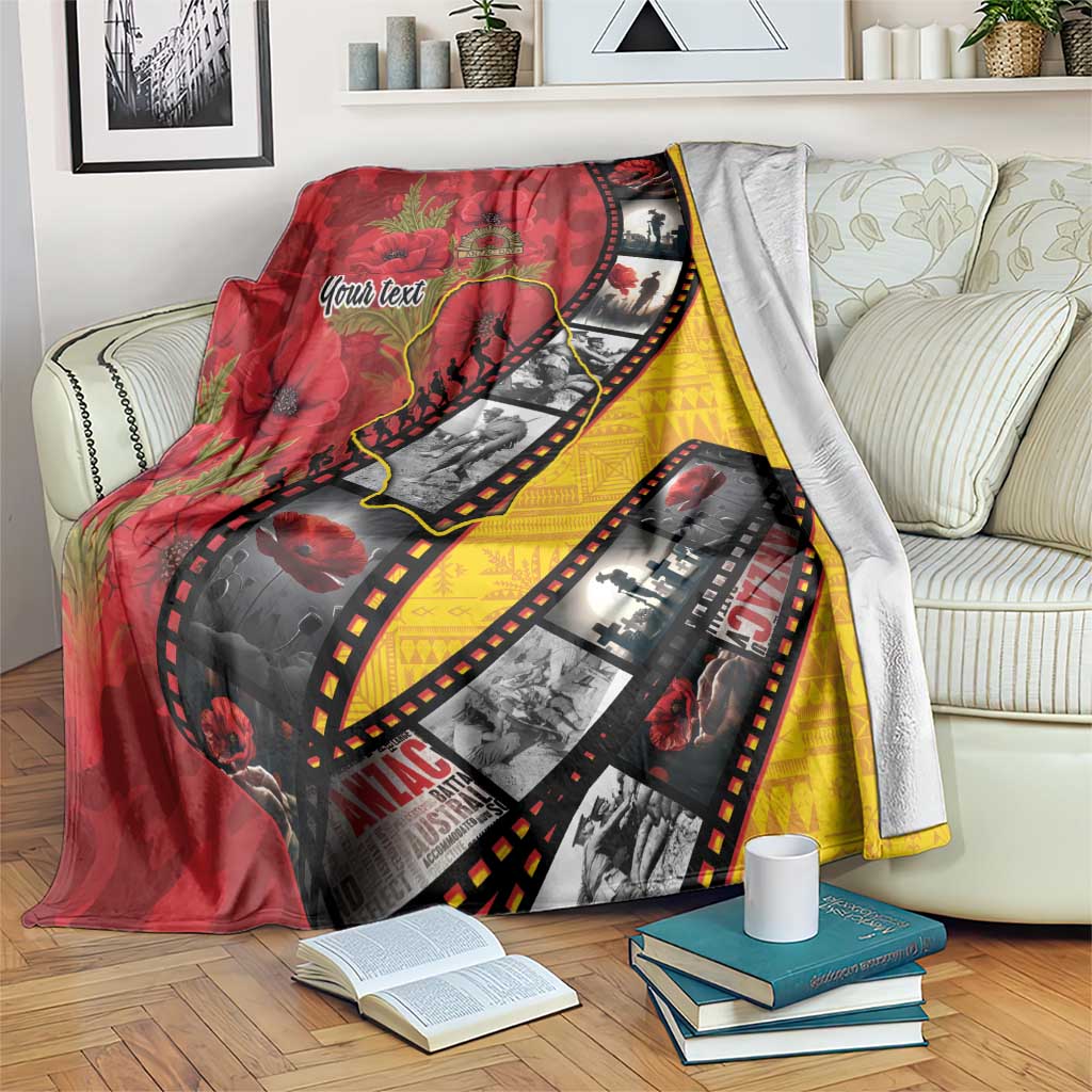 Personalised Niue ANZAC 1915-2026 Filmstrip Blanket Lest We Forget 25 April LT9 Gold - Polynesian Pride