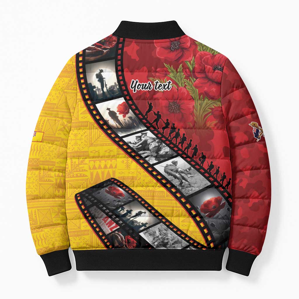 Personalised Niue ANZAC 1915-2026 Filmstrip Bomber Puffer Jacket Lest We Forget 25 April LT9 - Polynesian Pride
