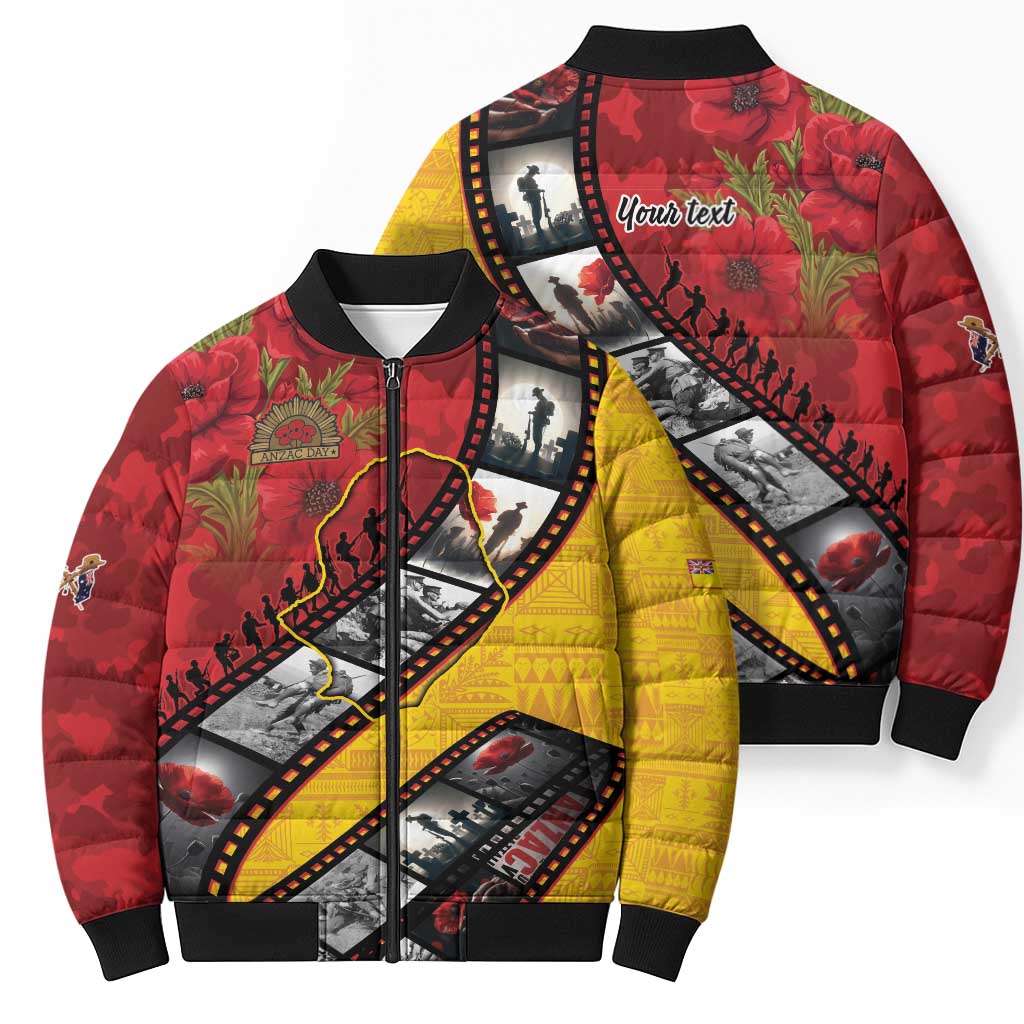 Personalised Niue ANZAC 1915-2026 Filmstrip Bomber Puffer Jacket Lest We Forget 25 April LT9 - Polynesian Pride
