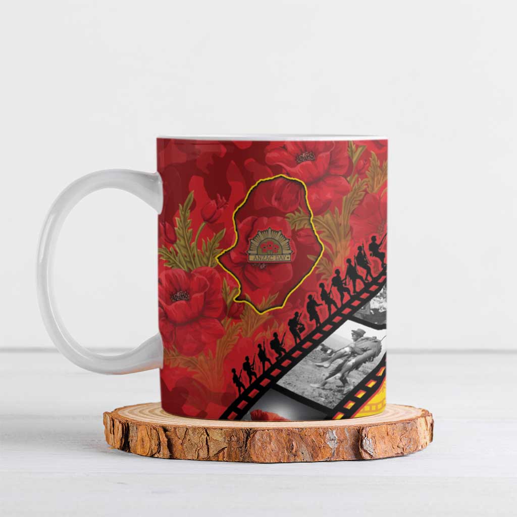 Personalised Niue ANZAC 1915-2026 Filmstrip Ceramic Mug Lest We Forget 25 April LT9 Gold - Polynesian Pride