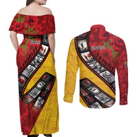 Personalised Niue ANZAC 1915-2026 Filmstrip Couples Matching Off Shoulder Maxi Dress and Long Sleeve Button Shirt Lest We Forget 25 April