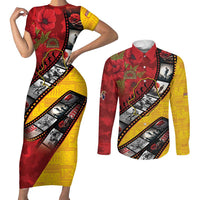 Personalised Niue ANZAC 1915-2026 Filmstrip Couples Matching Short Sleeve Bodycon Dress and Long Sleeve Button Shirt Lest We Forget 25 April