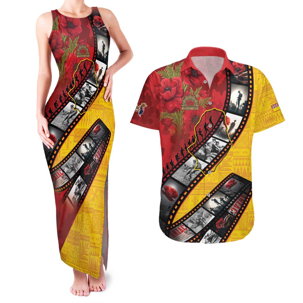 Personalised Niue ANZAC 1915-2026 Filmstrip Couples Matching Tank Maxi Dress and Hawaiian Shirt Lest We Forget 25 April