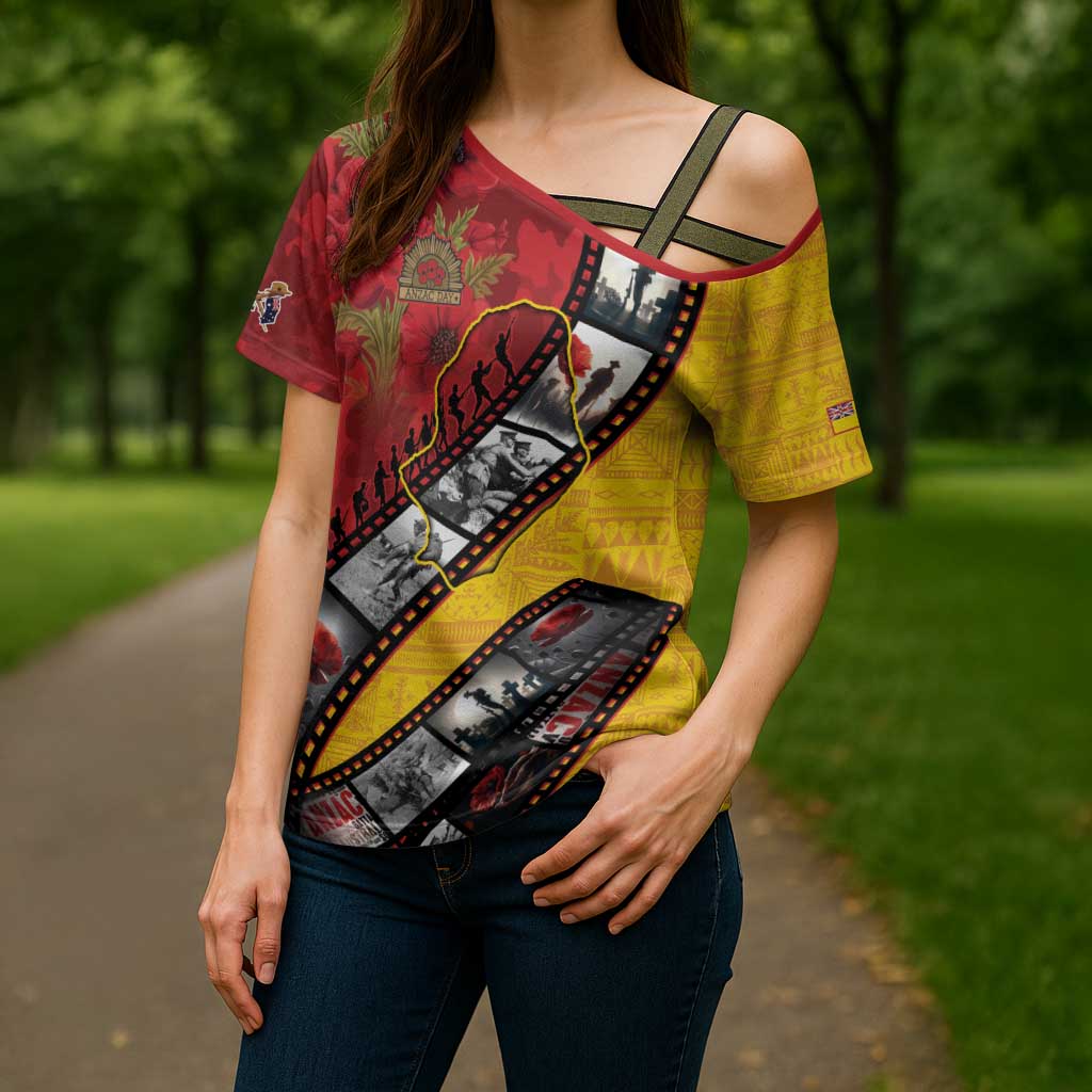 Personalised Niue ANZAC 1915-2026 Filmstrip Cross Shoulder Shirt Lest We Forget 25 April LT9 - Polynesian Pride