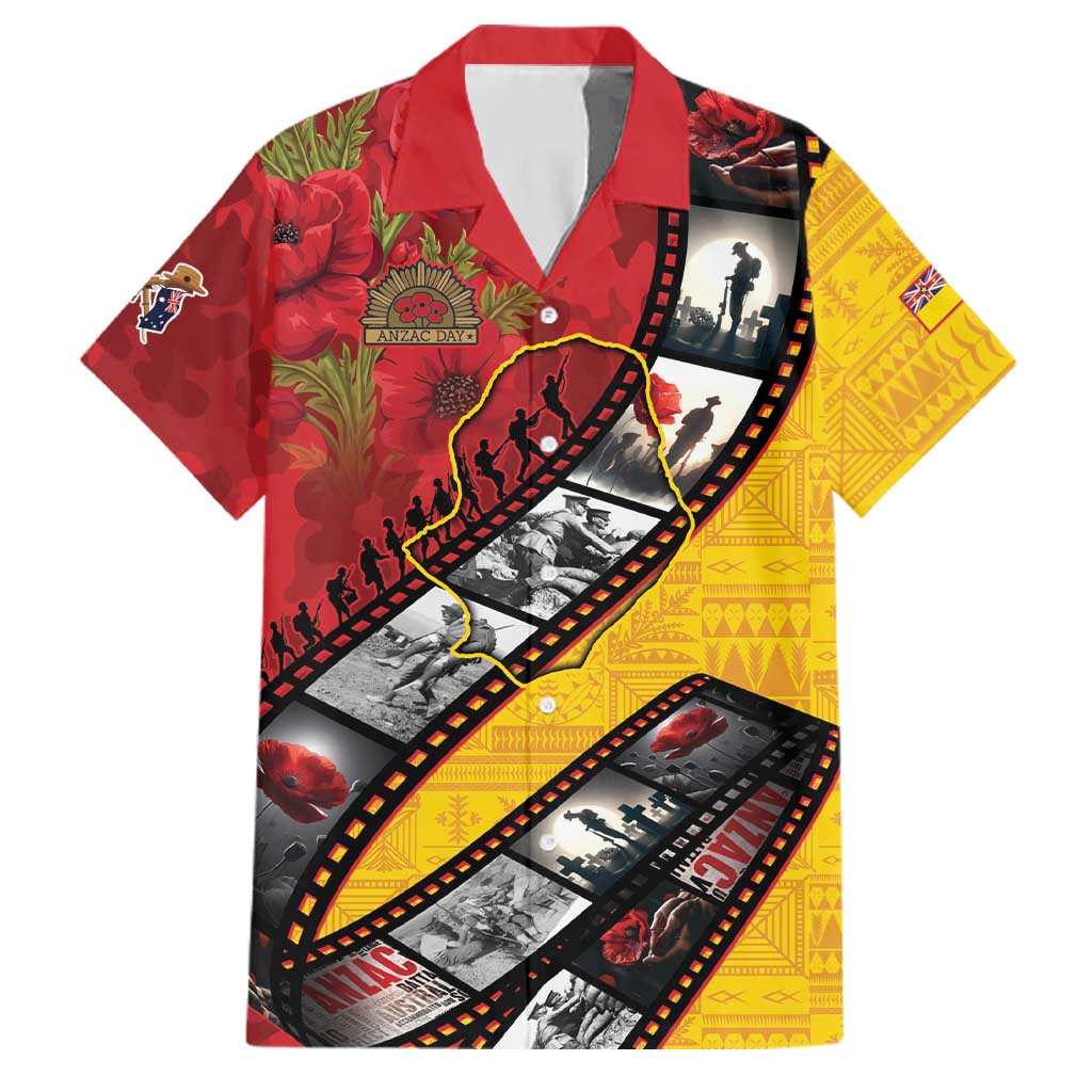 Personalised Niue ANZAC 1915-2026 Filmstrip Family Matching Mermaid Dress and Hawaiian Shirt Lest We Forget 25 April LT9 Dad's Shirt - Short Sleeve Gold - Polynesian Pride