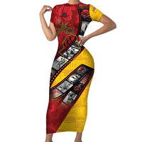 Personalised Niue ANZAC 1915-2026 Filmstrip Family Matching Short Sleeve Bodycon Dress and Hawaiian Shirt Lest We Forget 25 April LT9 Mom's Dress Gold - Polynesian Pride