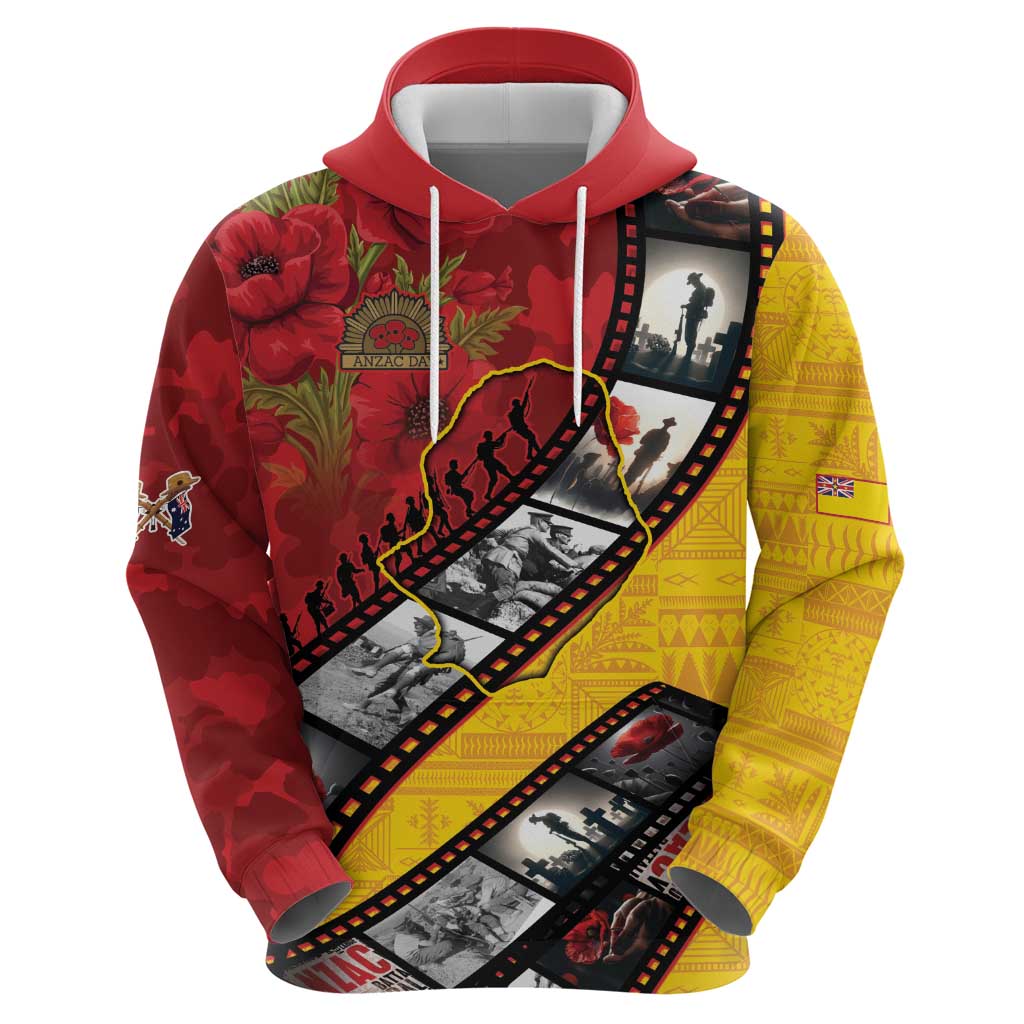 Personalised Niue ANZAC 1915-2026 Filmstrip Hoodie Lest We Forget 25 April LT9 - Polynesian Pride