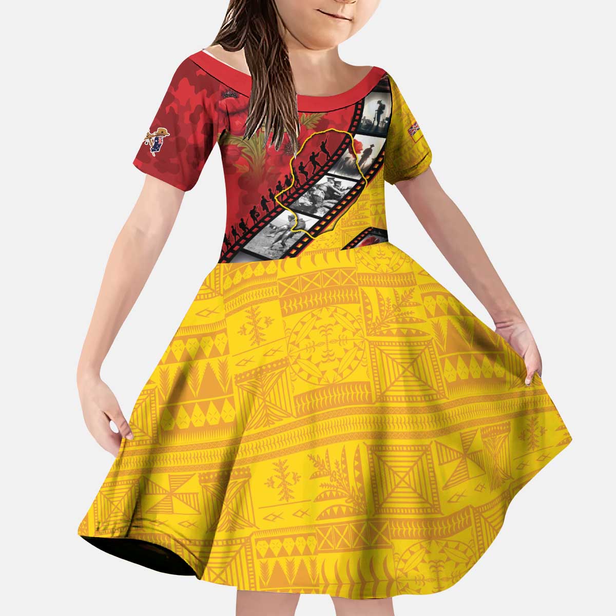 Personalised Niue ANZAC 1915-2026 Filmstrip Kid Short Sleeve Dress Lest We Forget 25 April