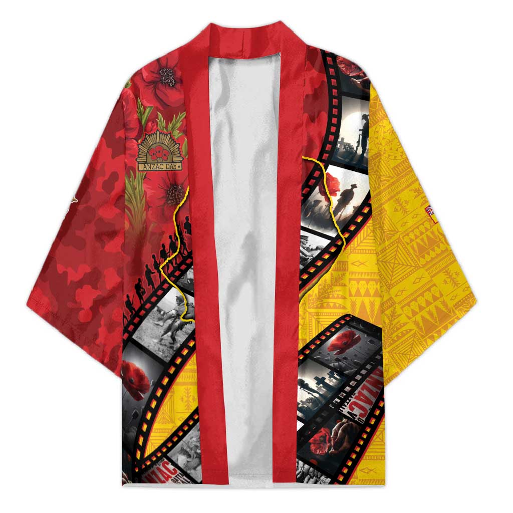 Personalised Niue ANZAC 1915-2026 Filmstrip Kimono Lest We Forget 25 April LT9 Unisex Gold - Polynesian Pride