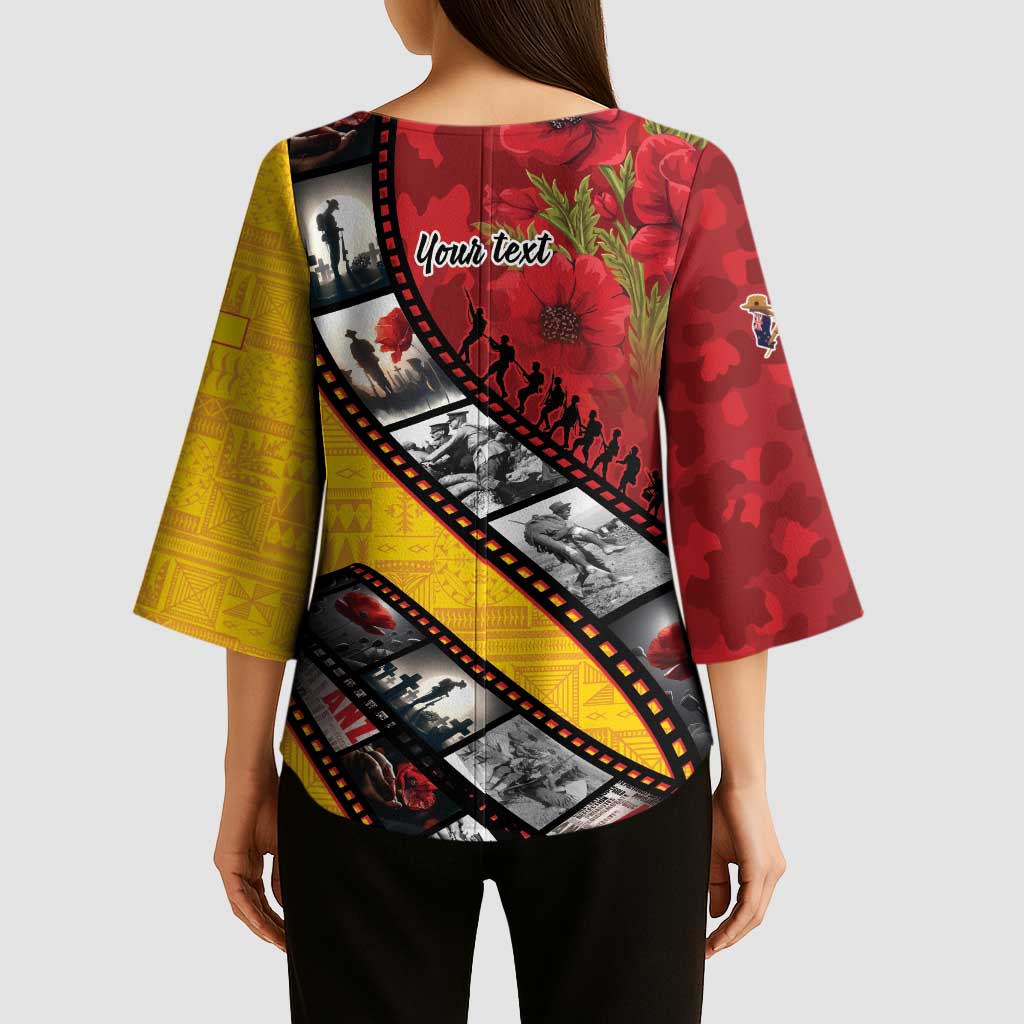 Personalised Niue ANZAC 1915-2026 Filmstrip Kimono Sleeve Blouse Lest We Forget 25 April LT9 - Polynesian Pride