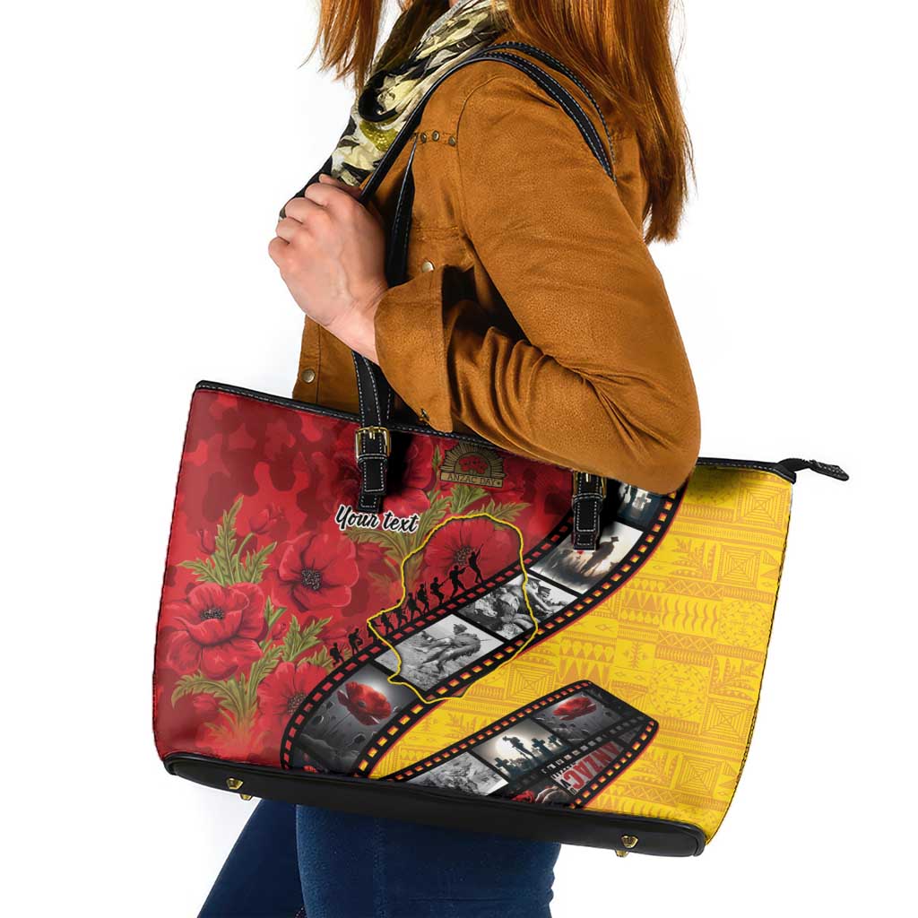Personalised Niue ANZAC 1915-2026 Filmstrip Leather Tote Bag Lest We Forget 25 April LT9 Gold - Polynesian Pride
