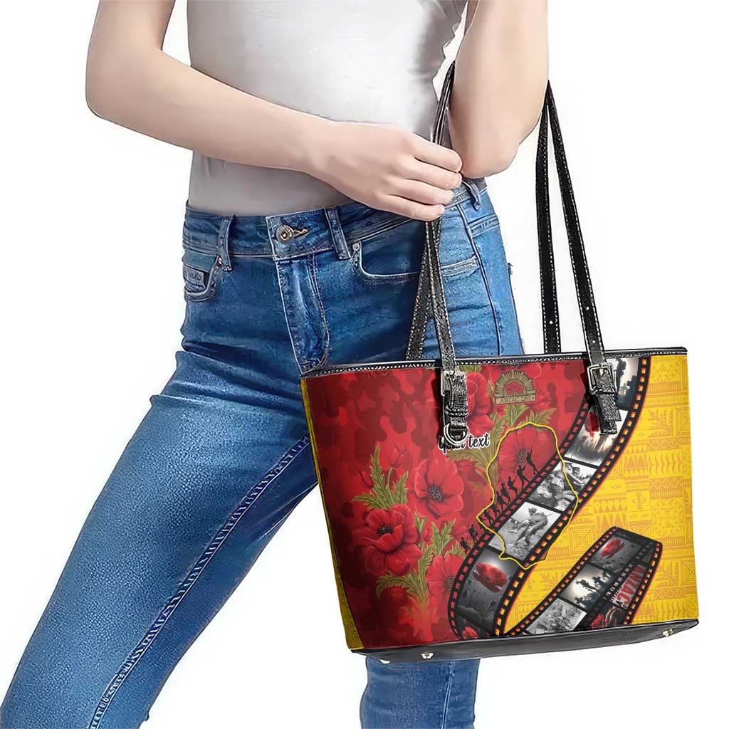 Personalised Niue ANZAC 1915-2026 Filmstrip Leather Tote Bag Lest We Forget 25 April LT9 - Polynesian Pride