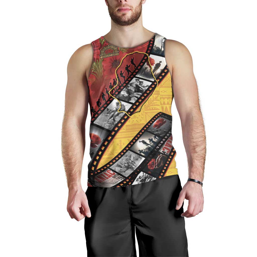 Personalised Niue ANZAC 1915-2026 Filmstrip Men Tank Top Lest We Forget 25 April LT9 - Polynesian Pride