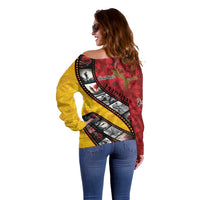 Personalised Niue ANZAC 1915-2026 Filmstrip Off Shoulder Sweater Lest We Forget 25 April LT9 - Polynesian Pride