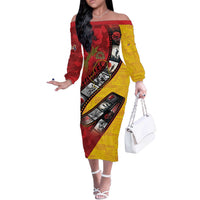 Personalised Niue ANZAC 1915-2026 Filmstrip Off The Shoulder Long Sleeve Dress Lest We Forget 25 April