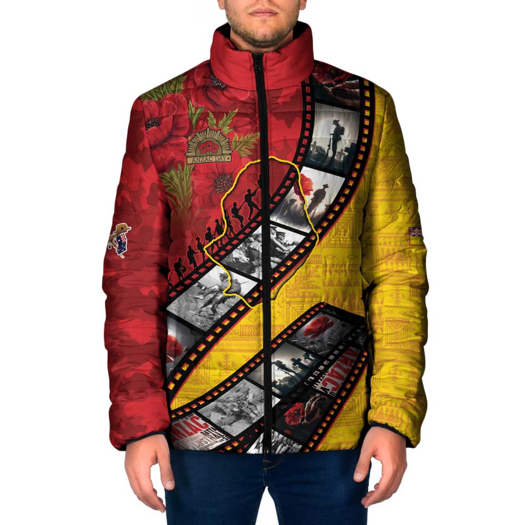 Personalised Niue ANZAC 1915-2026 Filmstrip Padded Jacket Lest We Forget 25 April LT9 Men Gold - Polynesian Pride