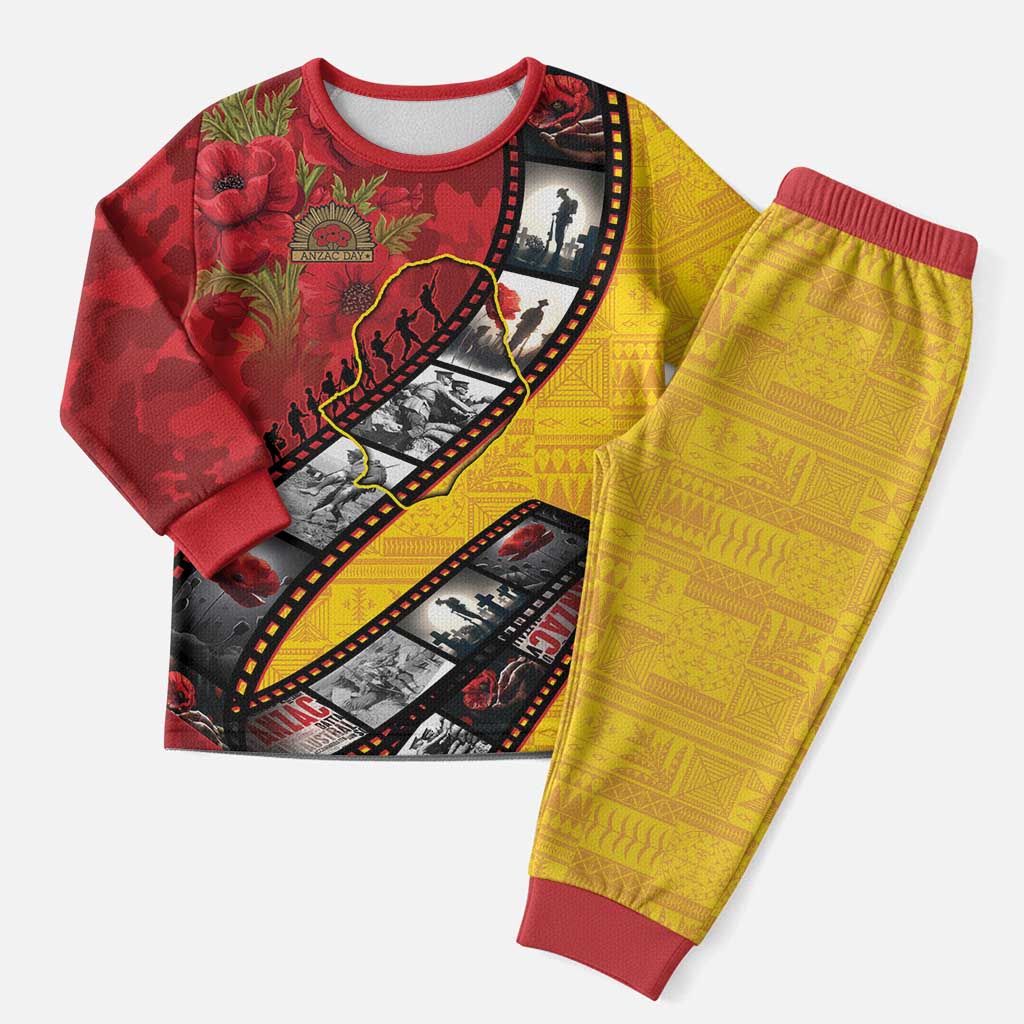 Personalised Niue ANZAC 1915-2026 Filmstrip Pajama Set Lest We Forget 25 April LT9 Men Gold - Polynesian Pride