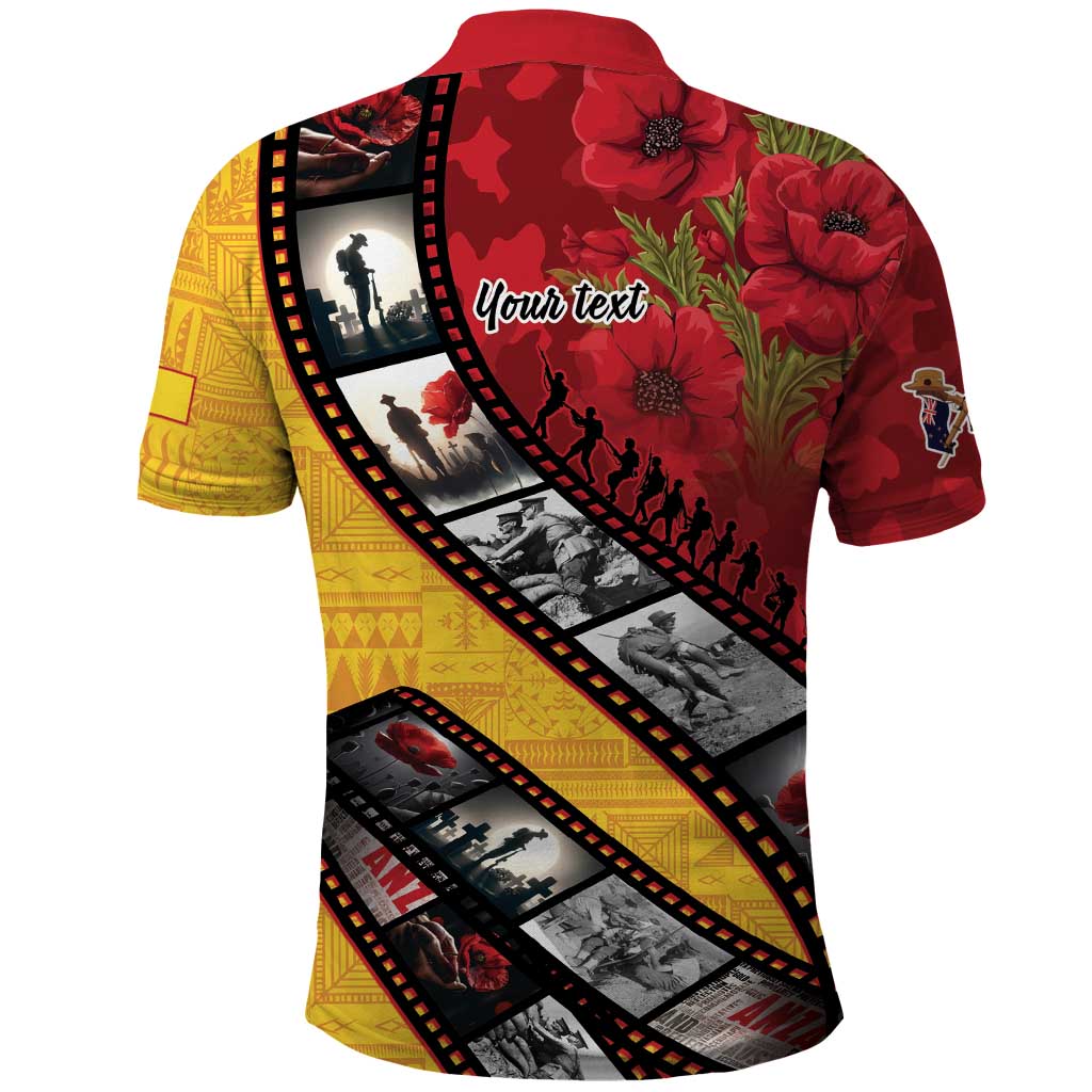 Personalised Niue ANZAC 1915-2026 Filmstrip Polo Shirt Lest We Forget 25 April LT9 - Polynesian Pride