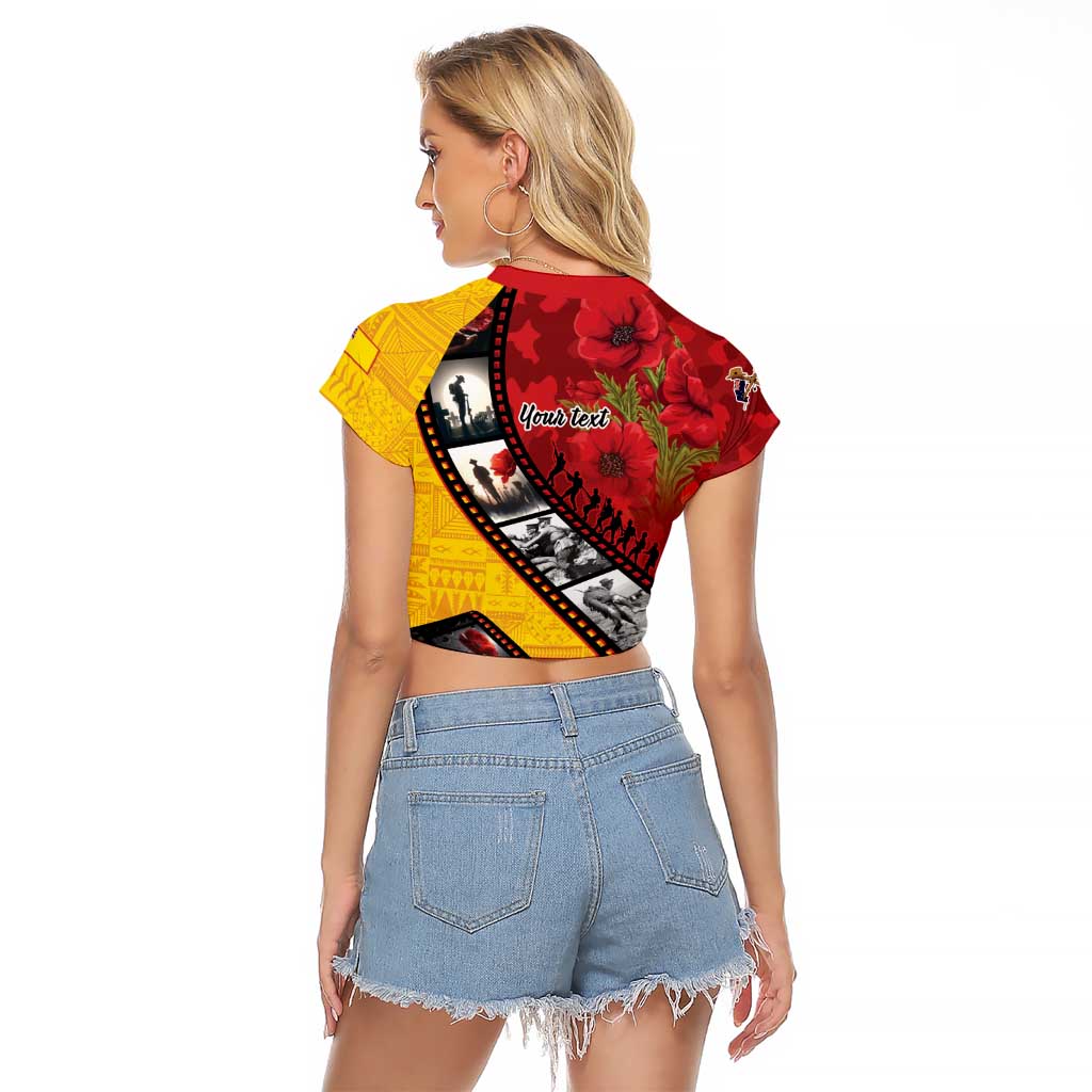 Personalised Niue ANZAC 1915-2026 Filmstrip Raglan Cropped T Shirt Lest We Forget 25 April LT9 - Polynesian Pride