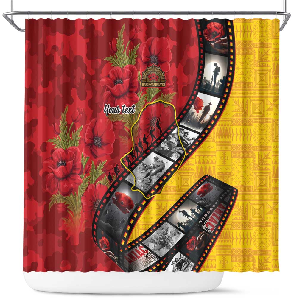 Personalised Niue ANZAC 1915-2026 Filmstrip Shower Curtain Lest We Forget 25 April LT9 Gold - Polynesian Pride