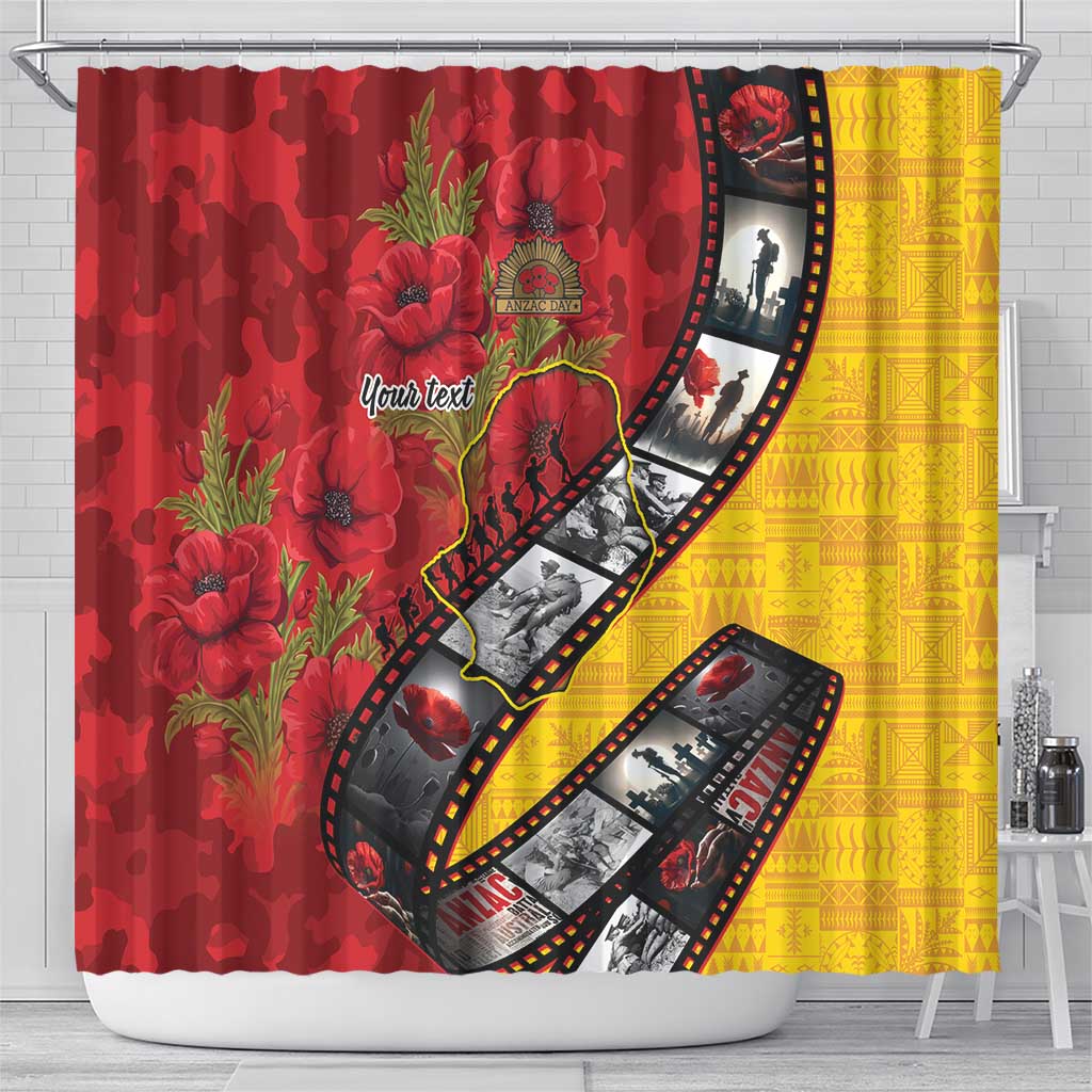 Personalised Niue ANZAC 1915-2026 Filmstrip Shower Curtain Lest We Forget 25 April LT9 - Polynesian Pride
