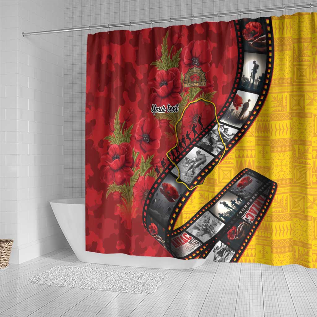 Personalised Niue ANZAC 1915-2026 Filmstrip Shower Curtain Lest We Forget 25 April LT9 - Polynesian Pride
