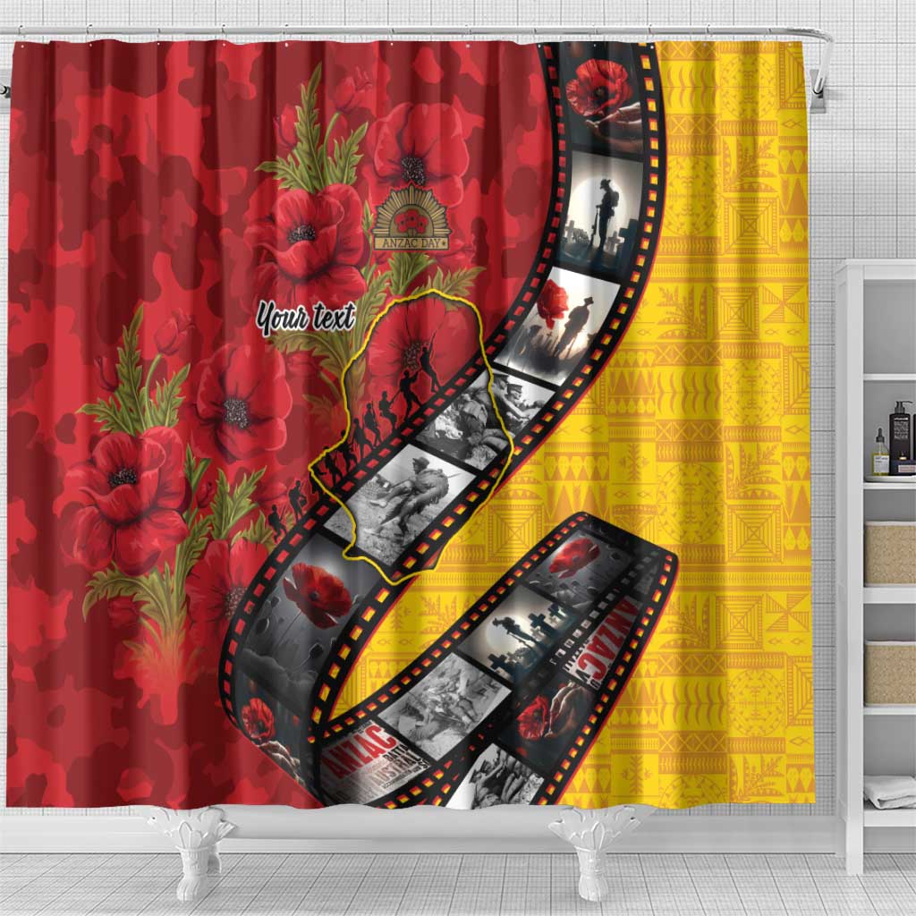 Personalised Niue ANZAC 1915-2026 Filmstrip Shower Curtain Lest We Forget 25 April LT9 - Polynesian Pride