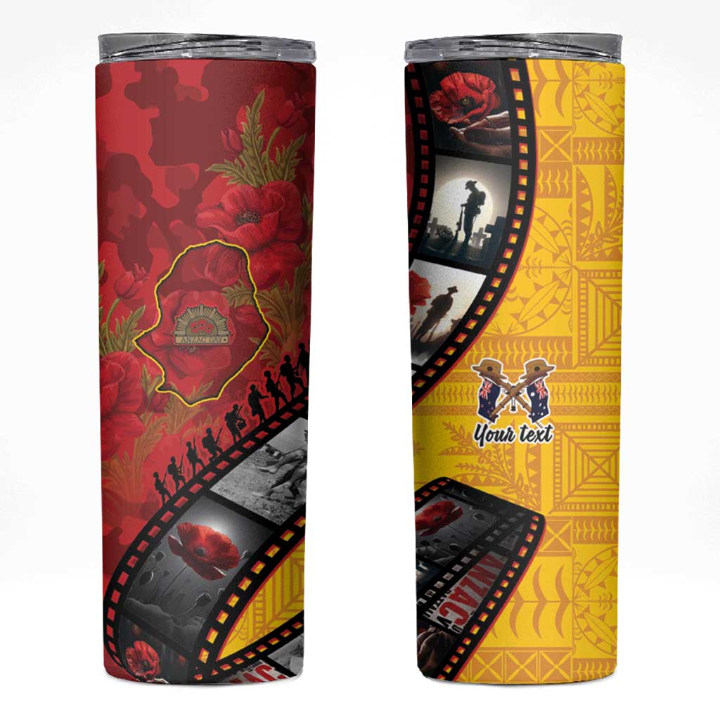 Personalised Niue ANZAC 1915-2026 Filmstrip Skinny Tumbler Lest We Forget 25 April LT9 Gold - Polynesian Pride