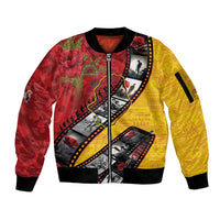 Personalised Niue ANZAC 1915-2026 Filmstrip Sleeve Zip Bomber Jacket Lest We Forget 25 April LT9 Unisex Gold - Polynesian Pride