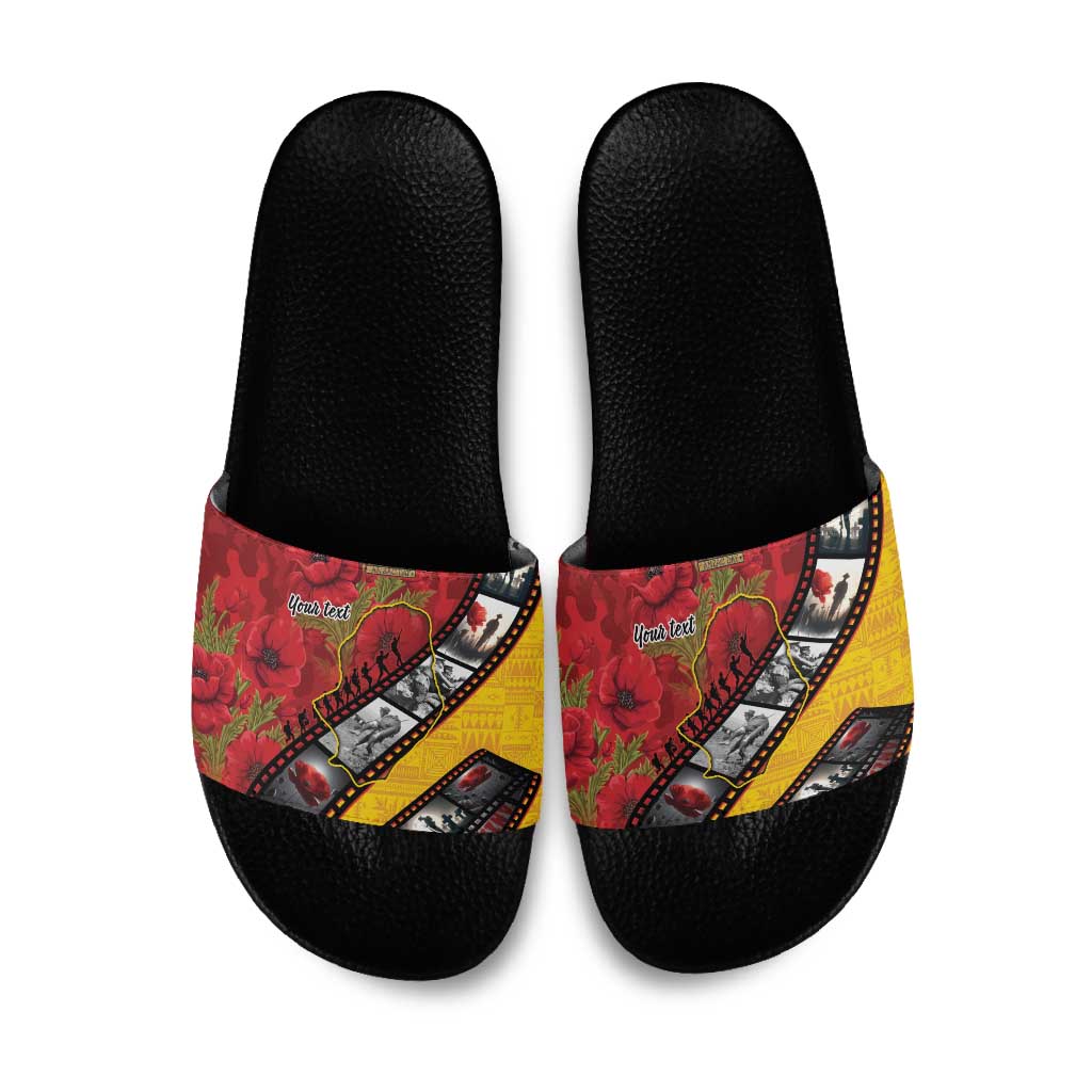 Personalised Niue ANZAC 1915-2026 Filmstrip Slide Sandals Lest We Forget 25 April LT9 Gold - Polynesian Pride