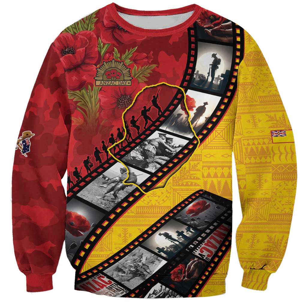Personalised Niue ANZAC 1915-2026 Filmstrip Sweatshirt Lest We Forget 25 April LT9 Unisex Gold - Polynesian Pride