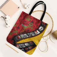 Personalised Niue ANZAC 1915-2026 Filmstrip Tote Bag Lest We Forget 25 April LT9 Black Strap One Size Gold - Polynesian Pride