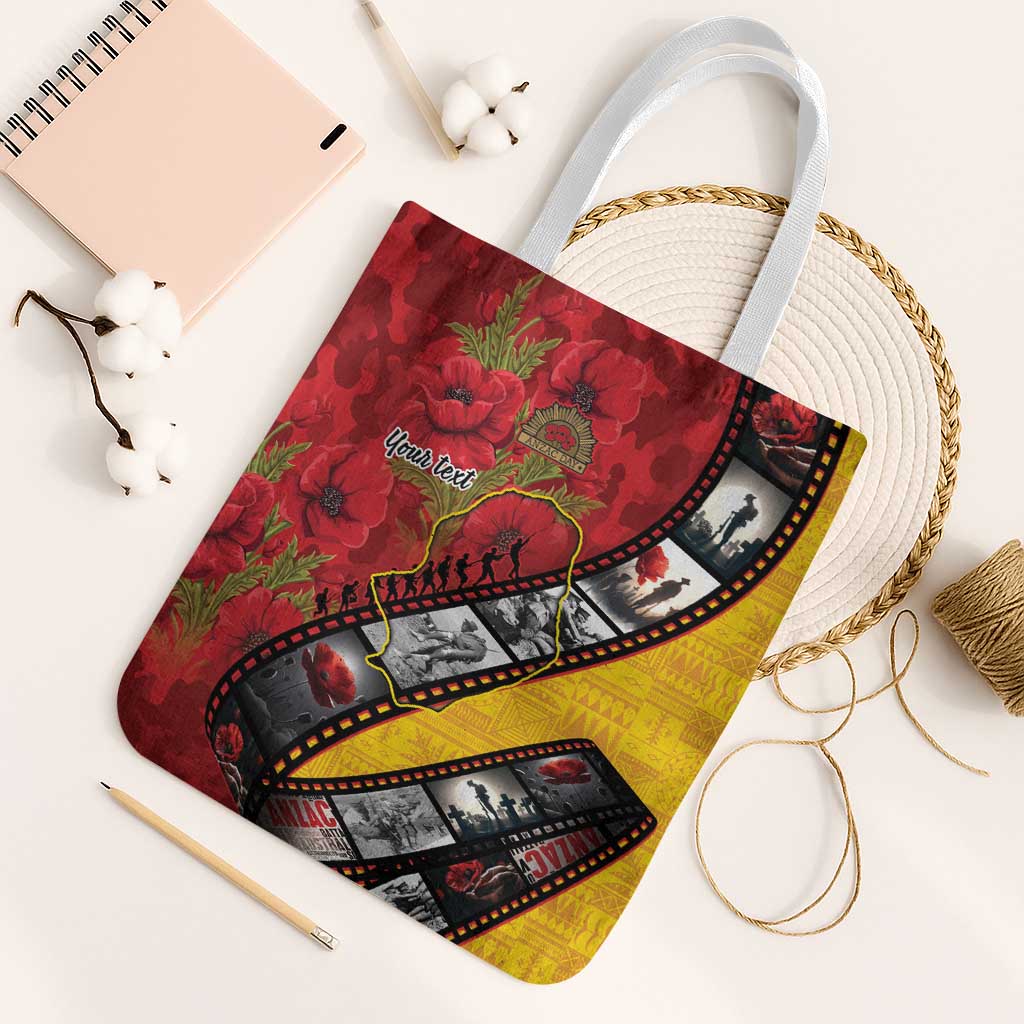 Personalised Niue ANZAC 1915-2026 Filmstrip Tote Bag Lest We Forget 25 April LT9 White Strap One Size Gold - Polynesian Pride
