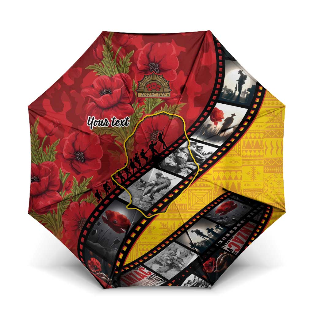 Personalised Niue ANZAC 1915-2026 Filmstrip Umbrella Lest We Forget 25 April LT9 One Size Folded 11.42 inch Opened Diameter 37.4 inch Gold - Polynesian Pride