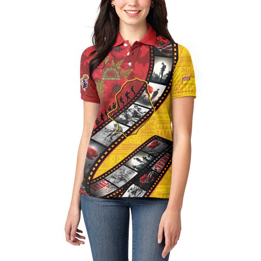 Personalised Niue ANZAC 1915-2026 Filmstrip Women Polo Shirt Lest We Forget 25 April
