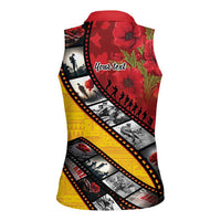 Personalised Niue ANZAC 1915-2026 Filmstrip Women Sleeveless Polo Shirt Lest We Forget 25 April