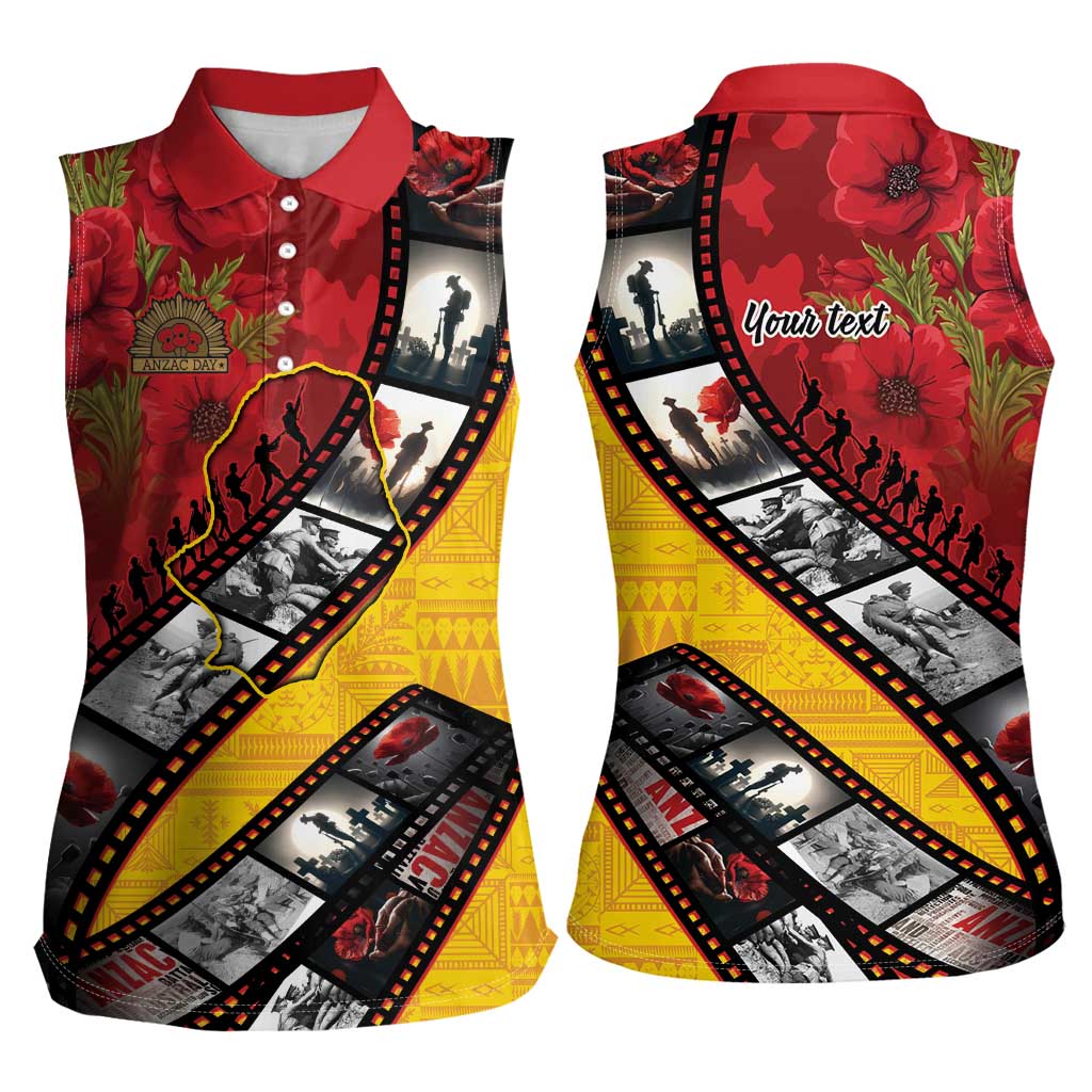 Personalised Niue ANZAC 1915-2026 Filmstrip Women Sleeveless Polo Shirt Lest We Forget 25 April