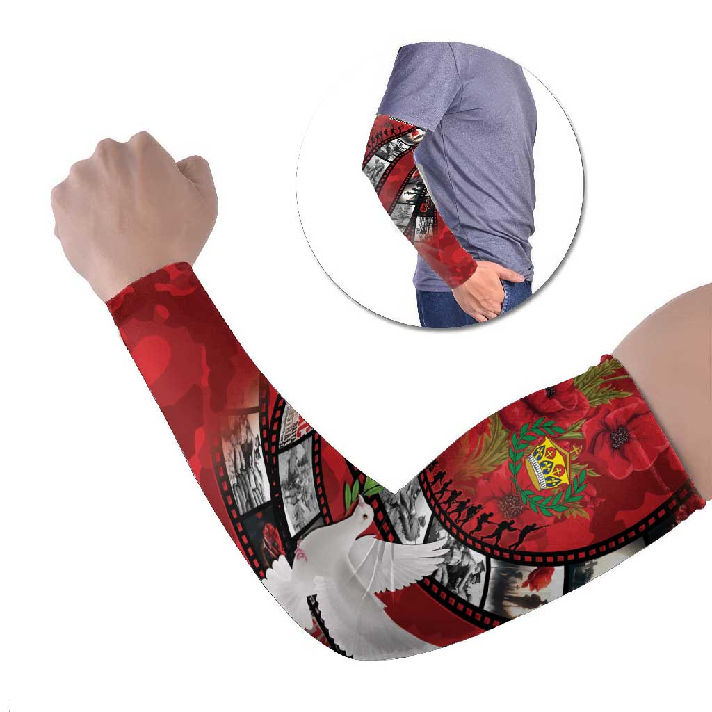 Personalised Tonga ANZAC 1915-2026 Filmstrip Arm Sleeves Lest We Forget 25 April LT9 Set of 2 Red - Polynesian Pride