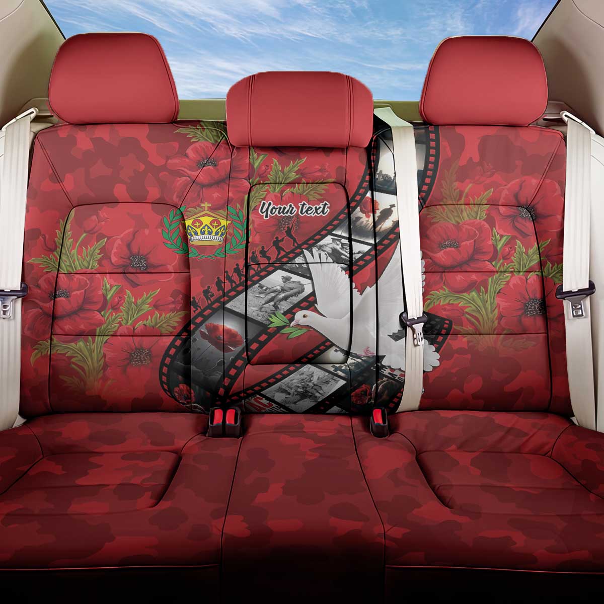 Personalised Tonga ANZAC 1915-2026 Filmstrip Back Car Seat Cover Lest We Forget 25 April LT9 One Size Red - Polynesian Pride