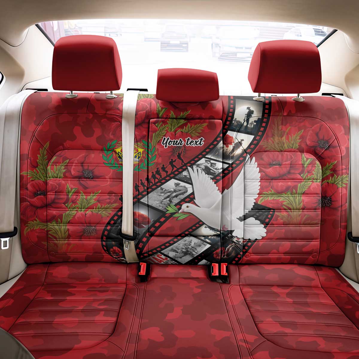 Personalised Tonga ANZAC 1915-2026 Filmstrip Back Car Seat Cover Lest We Forget 25 April LT9 - Polynesian Pride
