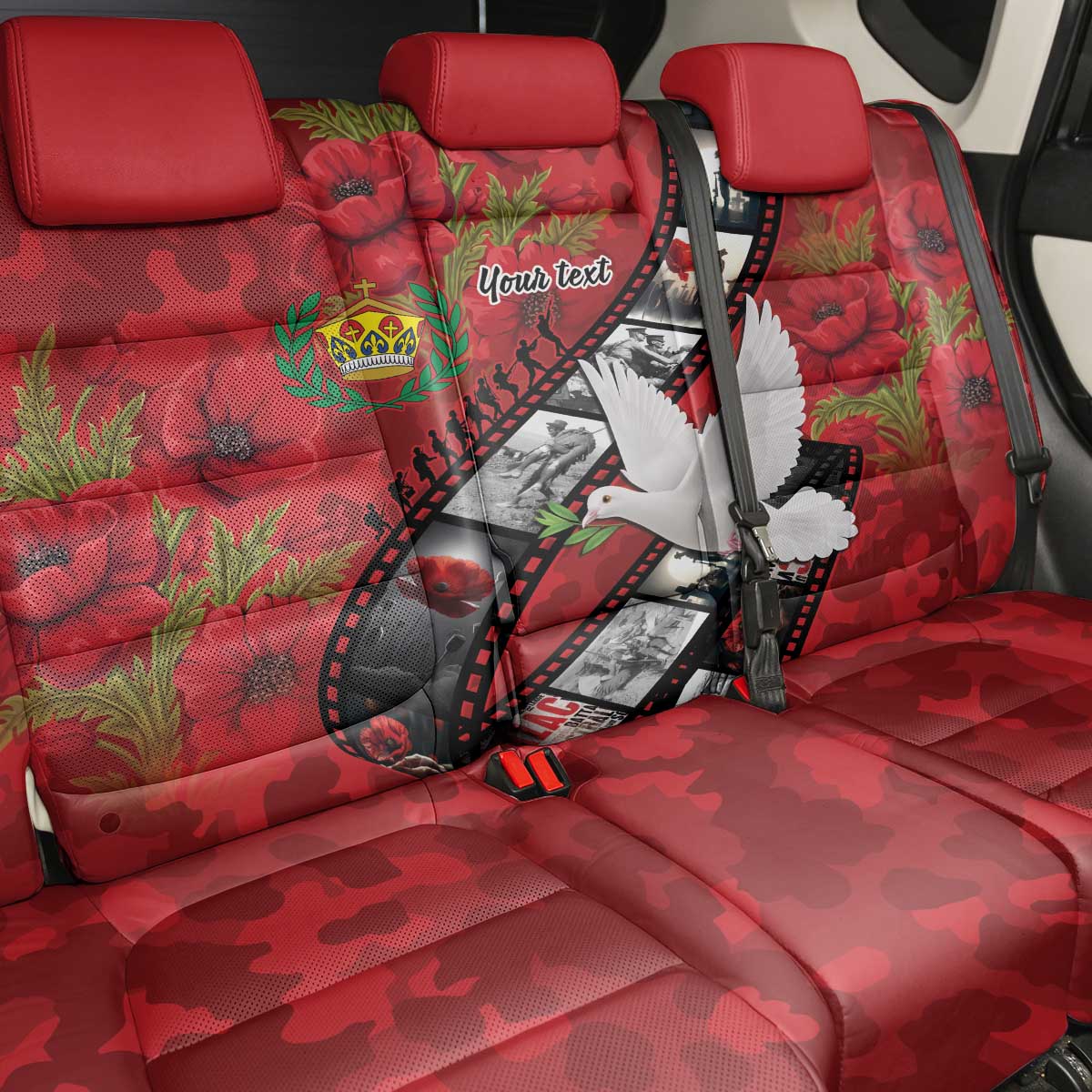Personalised Tonga ANZAC 1915-2026 Filmstrip Back Car Seat Cover Lest We Forget 25 April LT9 - Polynesian Pride