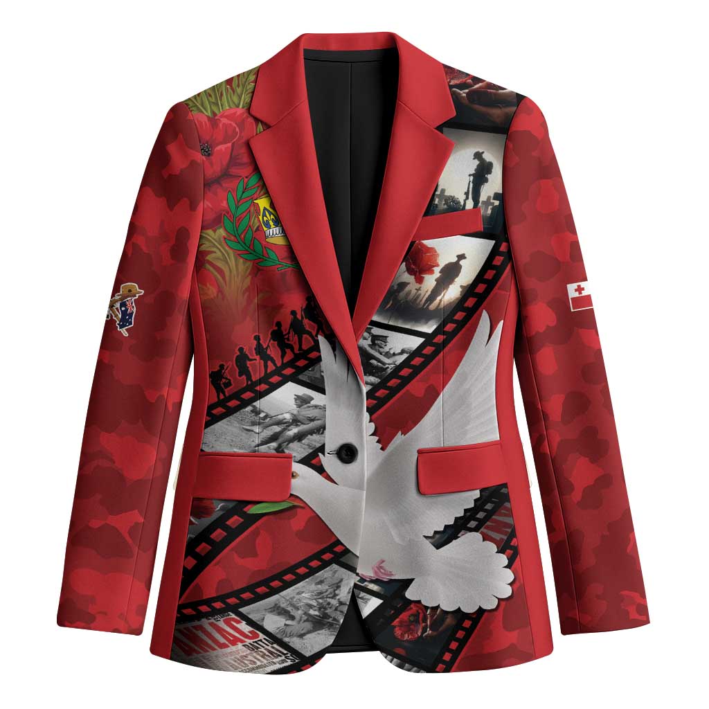 Personalised Tonga ANZAC 1915-2026 Filmstrip Blazer Lest We Forget 25 April LT9 Unisex Red - Polynesian Pride