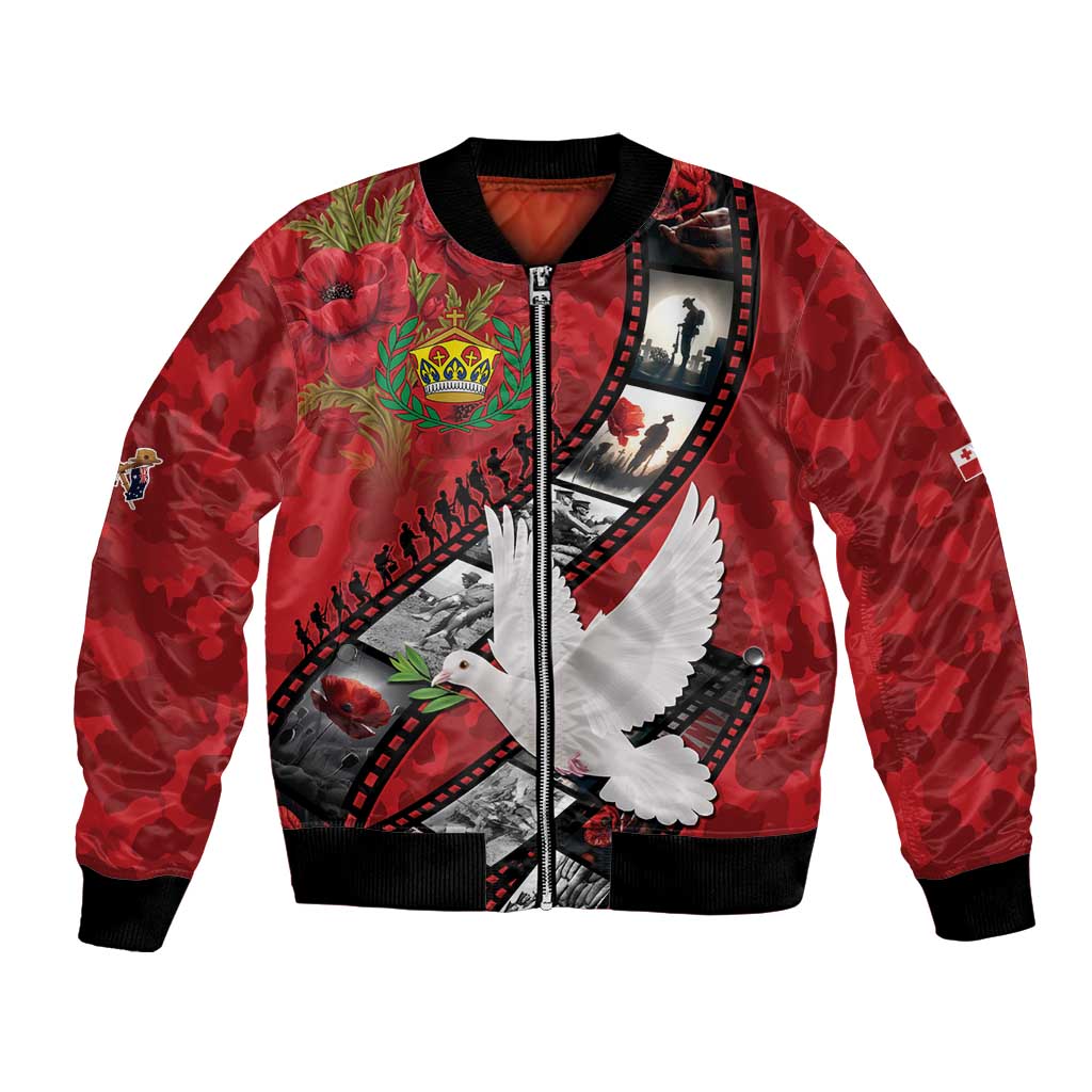 Personalised Tonga ANZAC 1915-2026 Filmstrip Bomber Jacket Lest We Forget 25 April LT9 Unisex Red - Polynesian Pride
