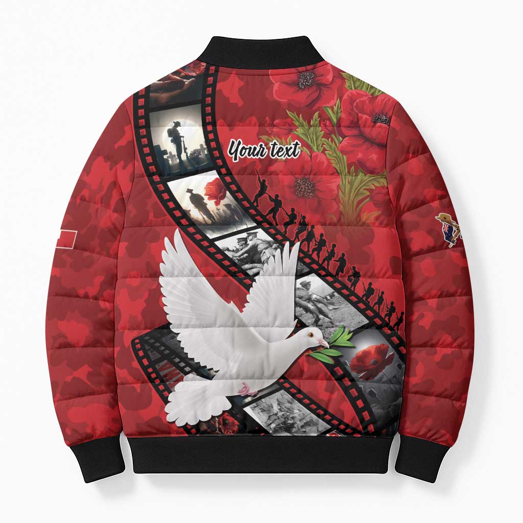 Personalised Tonga ANZAC 1915-2026 Filmstrip Bomber Puffer Jacket Lest We Forget 25 April LT9 - Polynesian Pride
