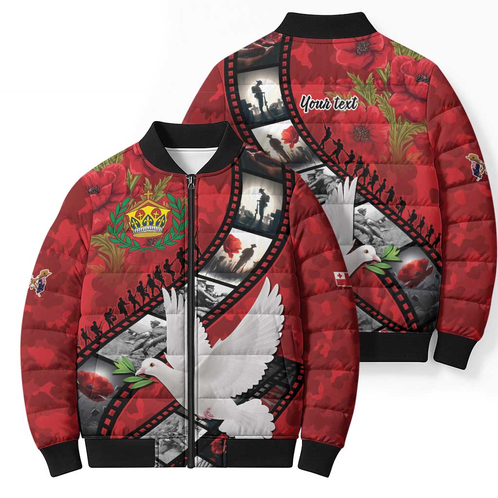 Personalised Tonga ANZAC 1915-2026 Filmstrip Bomber Puffer Jacket Lest We Forget 25 April LT9 - Polynesian Pride