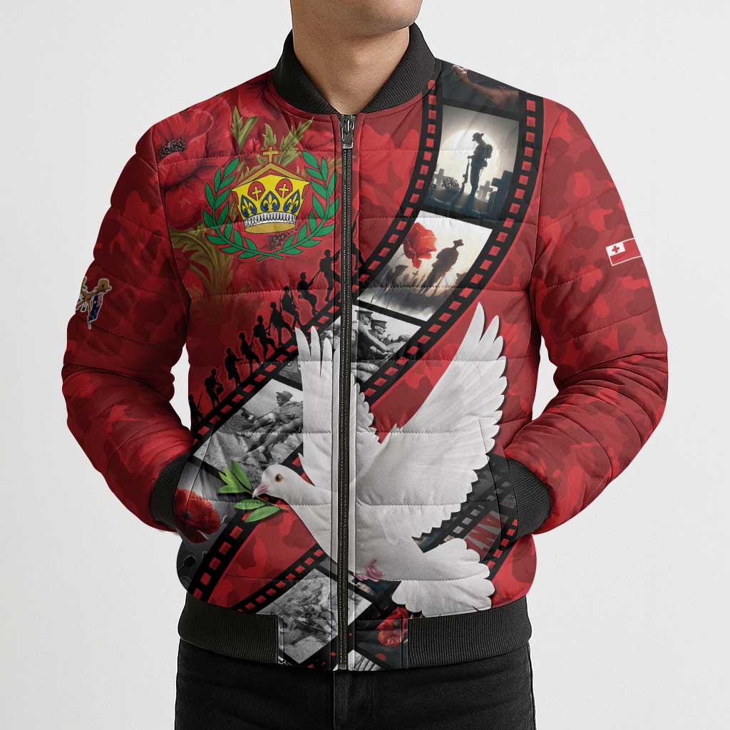 Personalised Tonga ANZAC 1915-2026 Filmstrip Bomber Puffer Jacket Lest We Forget 25 April LT9 - Polynesian Pride