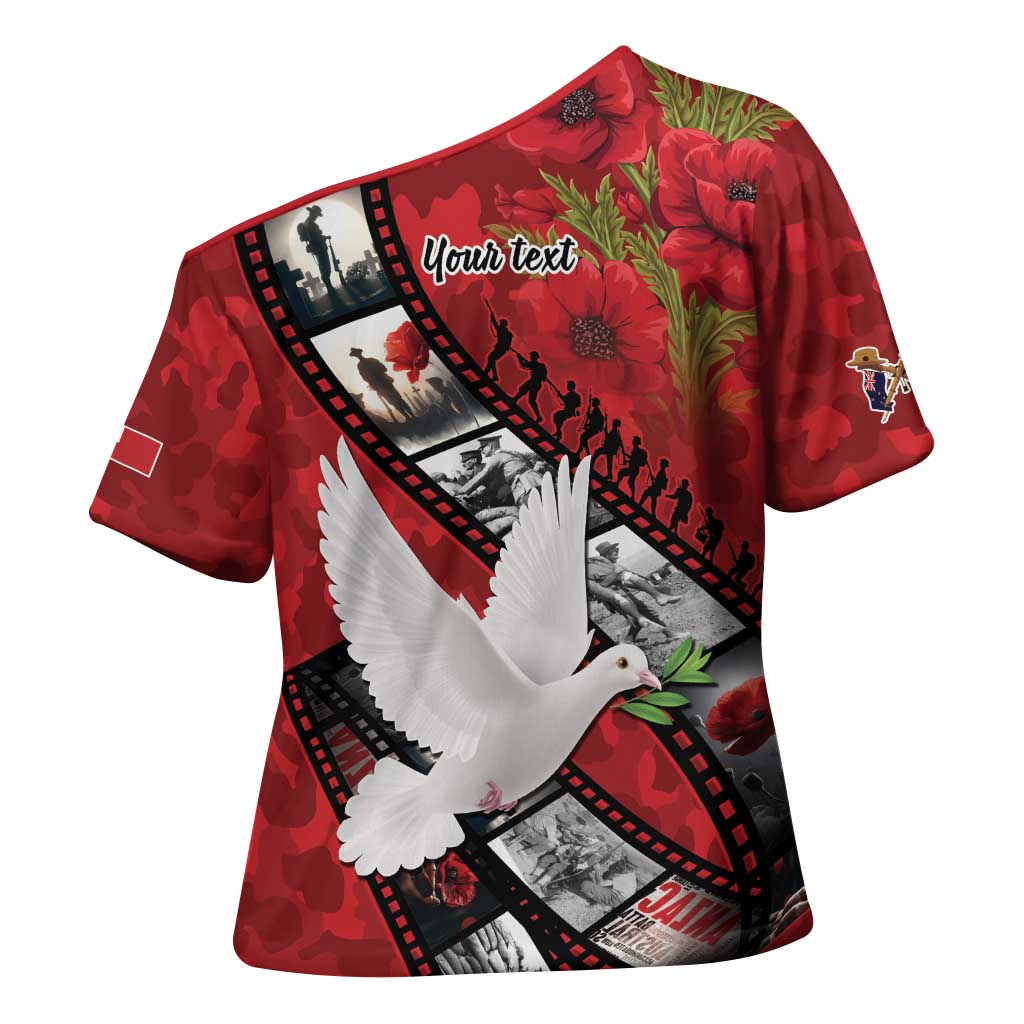Personalised Tonga ANZAC 1915-2026 Filmstrip Cross Shoulder Shirt Lest We Forget 25 April LT9 - Polynesian Pride