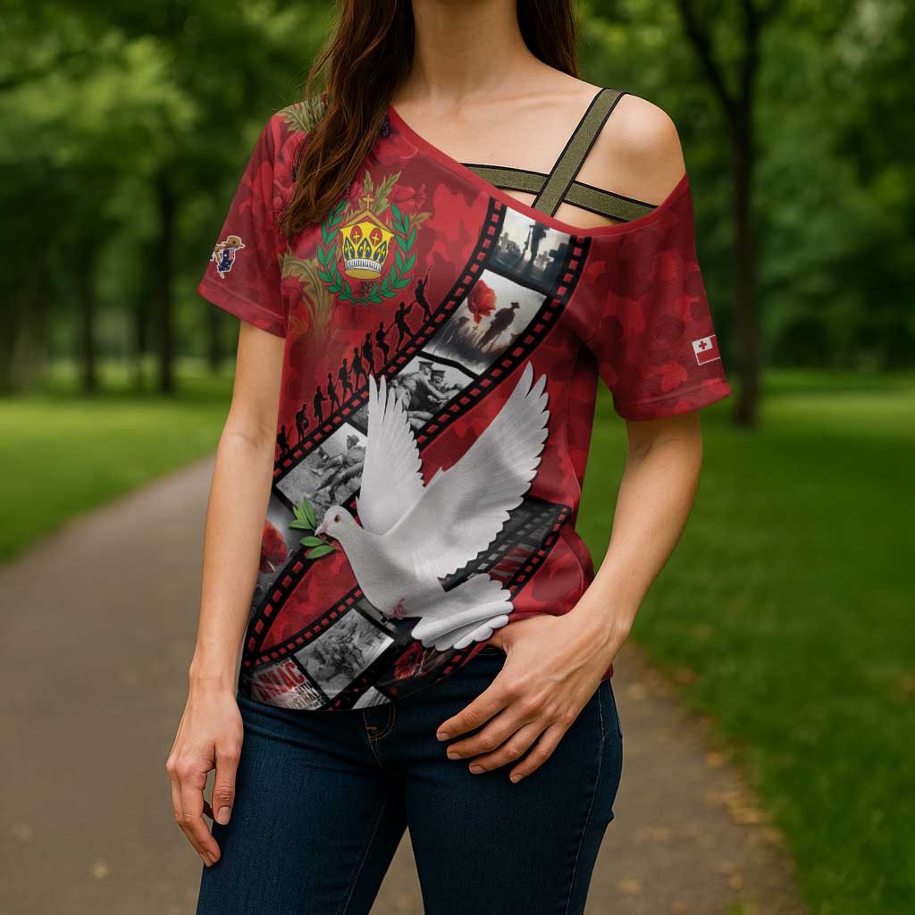Personalised Tonga ANZAC 1915-2026 Filmstrip Cross Shoulder Shirt Lest We Forget 25 April LT9 - Polynesian Pride